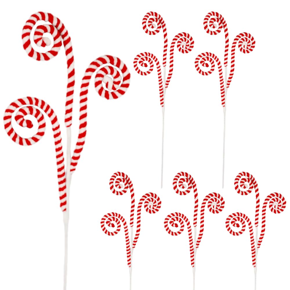 Tree Picks, 6Pcs 15.7Inch Flexible Curly Candy Cane Picks Reusable Present Curly Decoration for Home Vase Filler Holiday Ornament