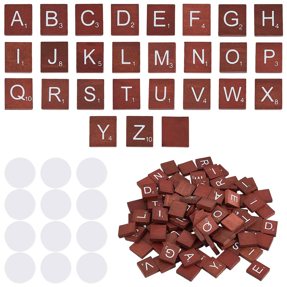 TNKBREEZE 300Pcs Wood Letter Tiles Scrabble Letters 0.69X0.79Inch DIY Wood Gift Decoration Making Alphabet Coasters and Crossword Game For Diy Photo Frame Game Night (Sienna)