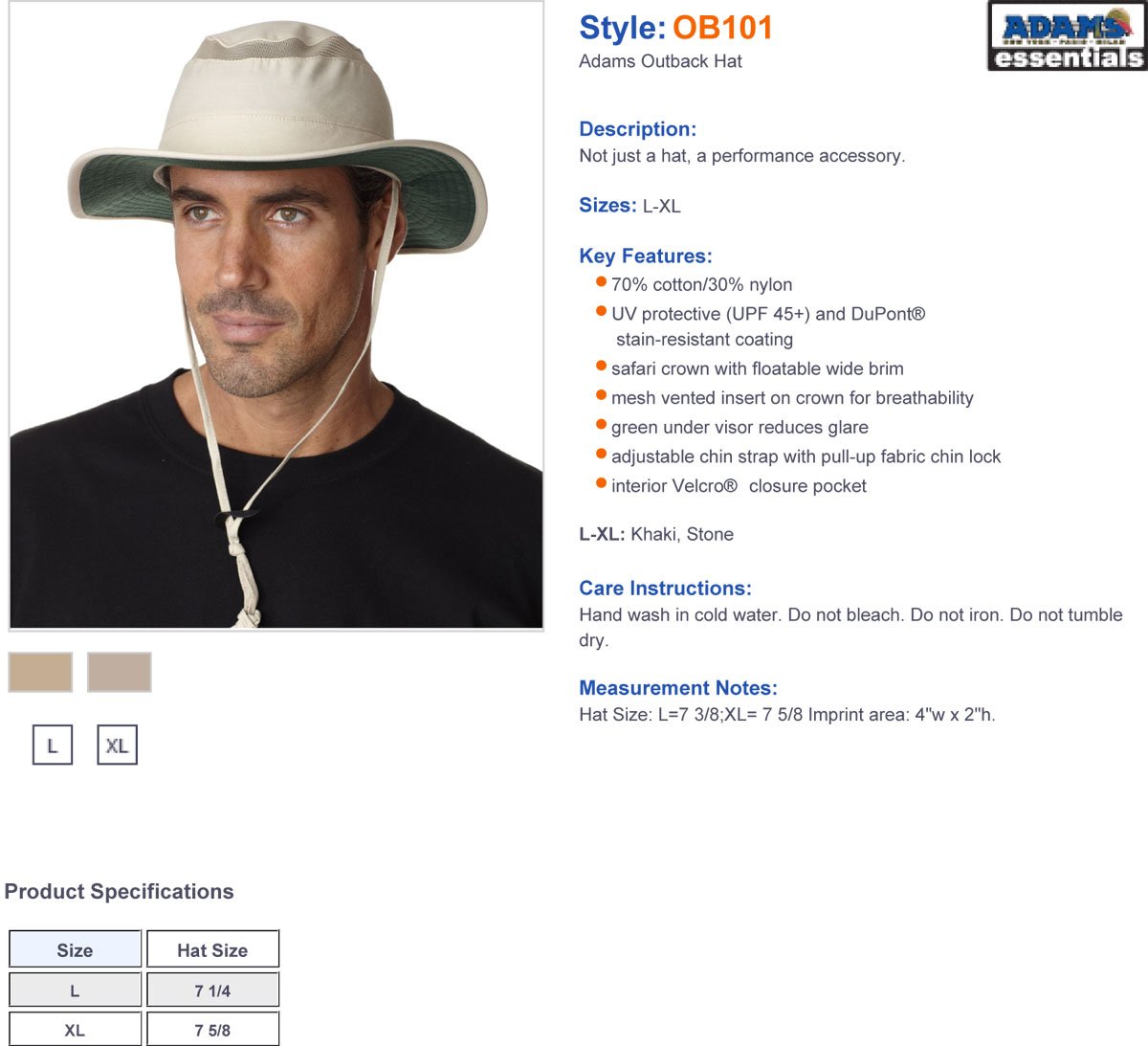 OB101 AD OUTBACK BRIMMED CAP STONE XL