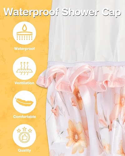 Miniatura 4 de Auban Gorros de ducha, gorro de ducha impermeable para mujer, de pelo largo, doble capa, reutilizable, con forro de PEVA suave y cómodo, no se