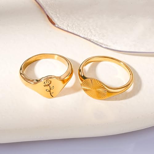 Vista 8 de YeGieonr Anillos de oro para mujer, no se deslustra, anillo de acero inoxidable impermeable chapado en oro de 18 quilates, joyería de oro de moda
