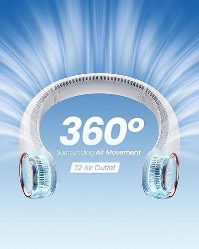 Miniatura 3 de Gaiatop Ventilador de cuello portátil, recargable, manos libres, portátil, sin aspas, 3 velocidades, 72 salidas de aire, ajuste libre, ventilador de
