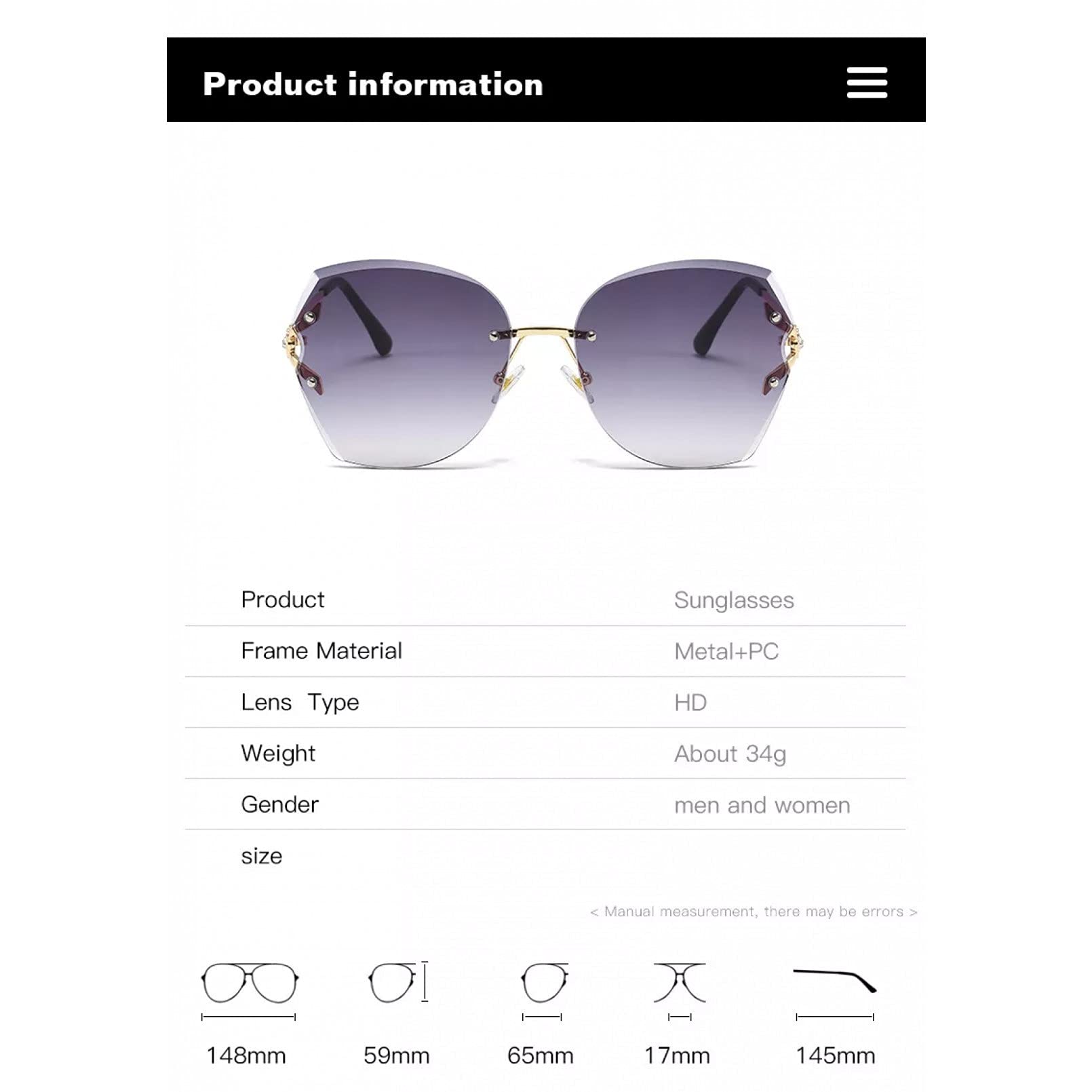 BAJIE Sonnenbrille Sonnenbrille, weibliche Persönlichkeit, Ocean Sonnenbrille, unregelmäßige Form, randlose Brille, Herren Sonnenbrille