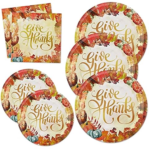 Homlouue 200 PCS Thanksgiving Plates and Napkins Disposable Fall Plates Leaves Pumpkins Thanksgiving Party Supplies Decorations Includes 50 Dinner Plates 50 Dessert Plates 100 Napkins, Serve 50 Cover