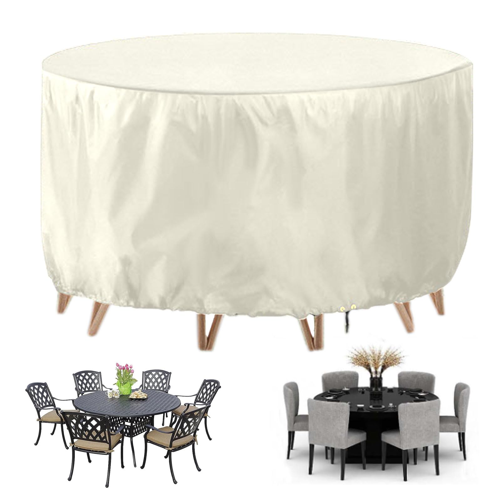 Garden Furniture Covers - Waterproof Patio Table Set Cover, Heavy Duty 420D Oxford Cloth, Windproof, Anti-UV, Creamy-white, 60x60cm