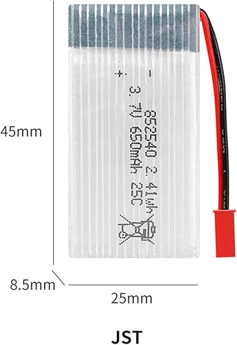 Miniatura 2 de Batería de polímero de litio 3.7V 650mAh 852540 Lipo Recargable Batería de iones de litio de repuesto con conector JST-2P para X5C RC Drone Aircraft