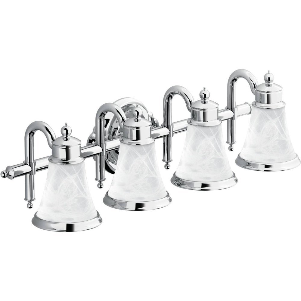 Moen EVA 3-Light Bath Vanity Fixture - Chrome, Frosted Glass, Dual-Mount (Globe Up Or Down)