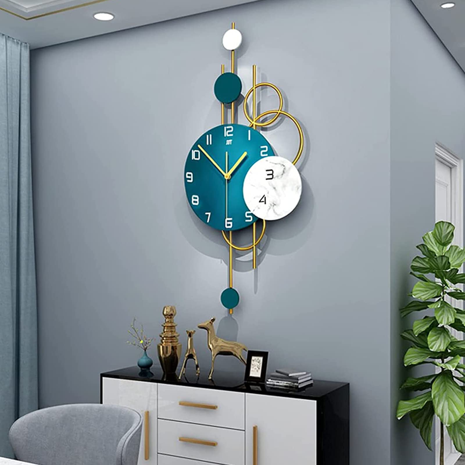 MYUYEE Large Metal Wall Clock - Silent Movement Luxury Bohemian Style Decor for Living Room - Modern Art Decoration - Size: 34X66 cm