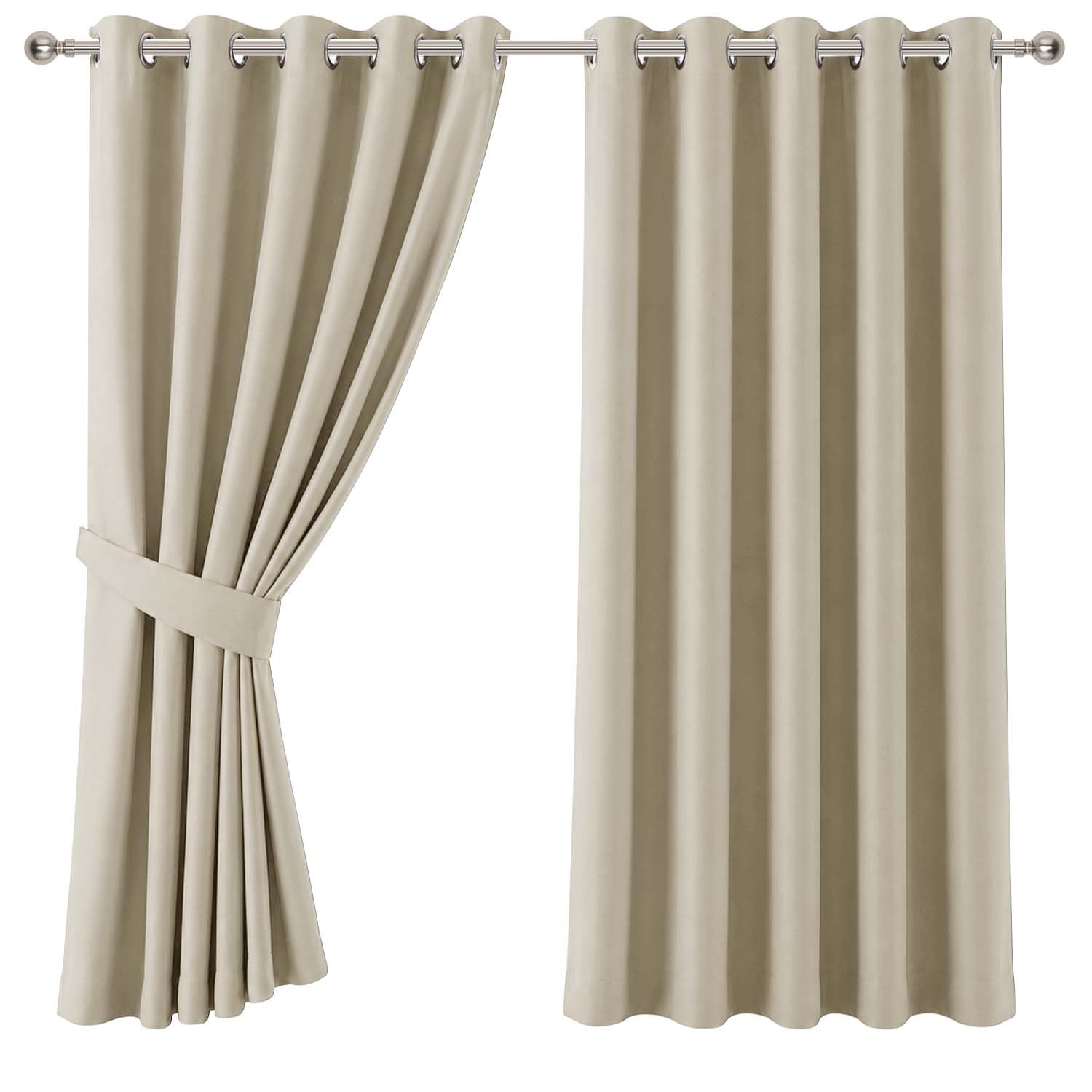 Aspire Homeware Cream Blackout Eyelet Curtains, 66"X84" 1 Pair & Tiebacks