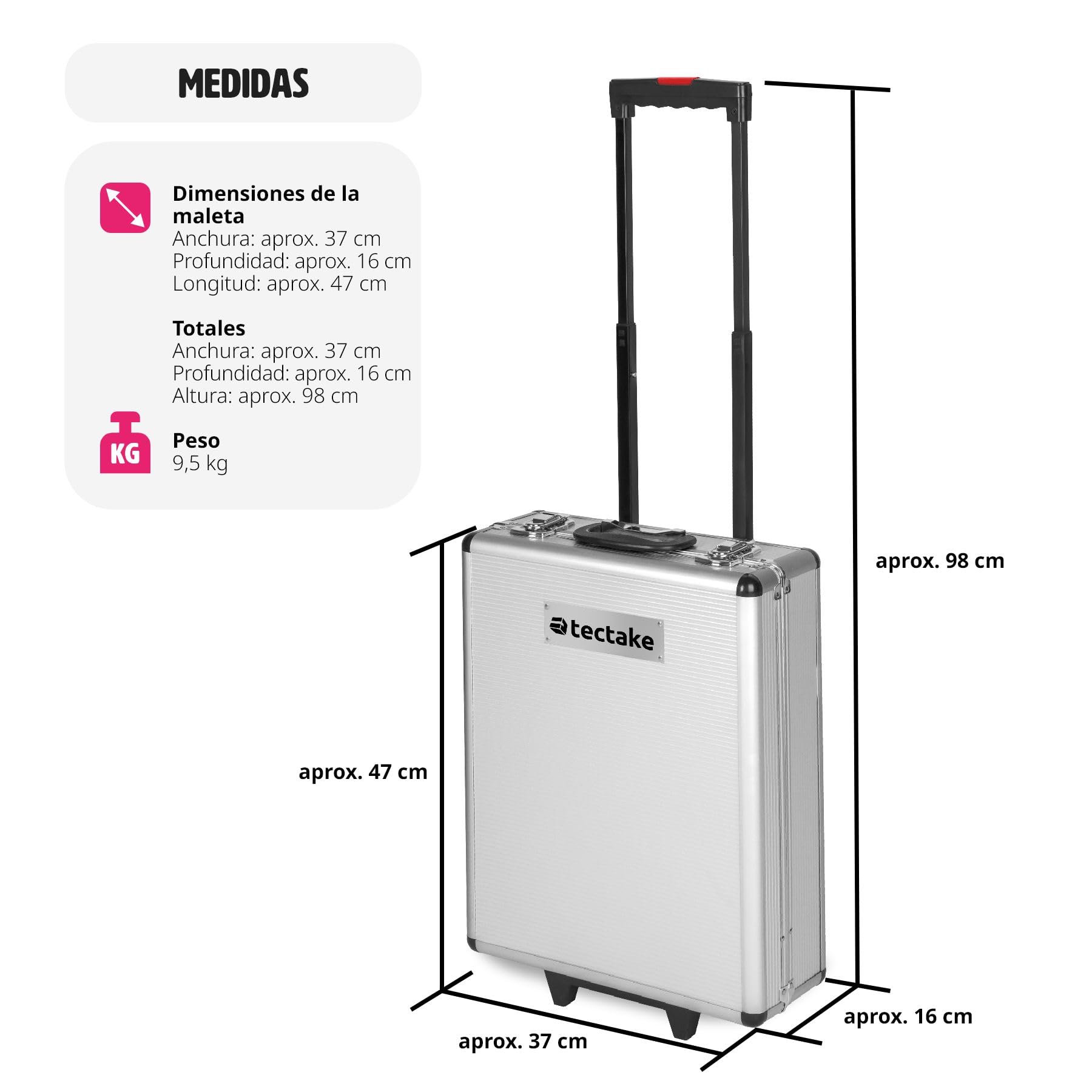 tectake® Maletín Herramientas Profesional con 799 Piezas, Carro Herramientas con Asa Telescópica, Caja Herramientas Completa con 3 Niveles, Carro de Herramientas Taller Mecánico, Bricolaje - plata