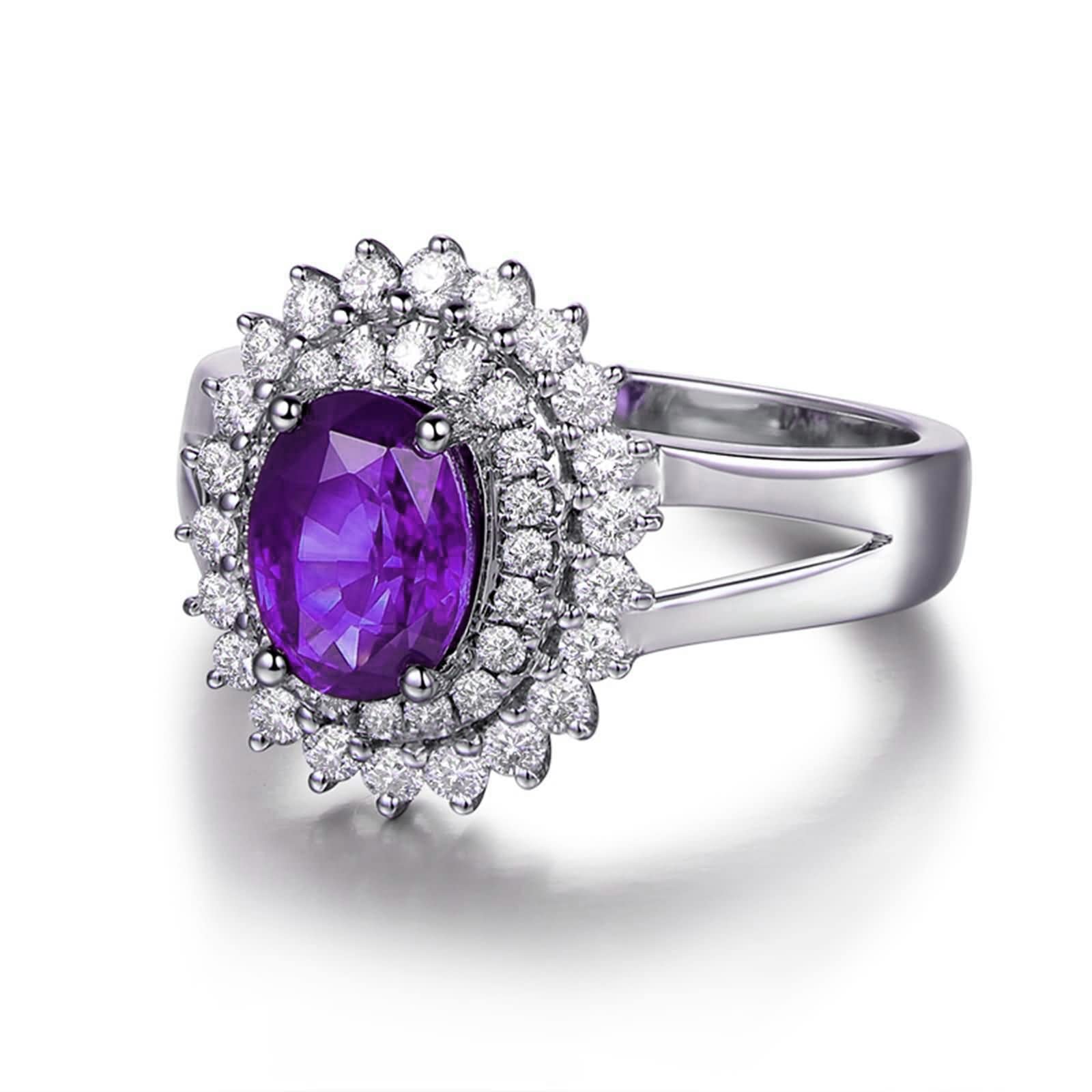 Anello Ragazza, Anelli Argento 925 con Pietra Viola Elegante Zirconi Banda Moglie per lei Taglia 8-25