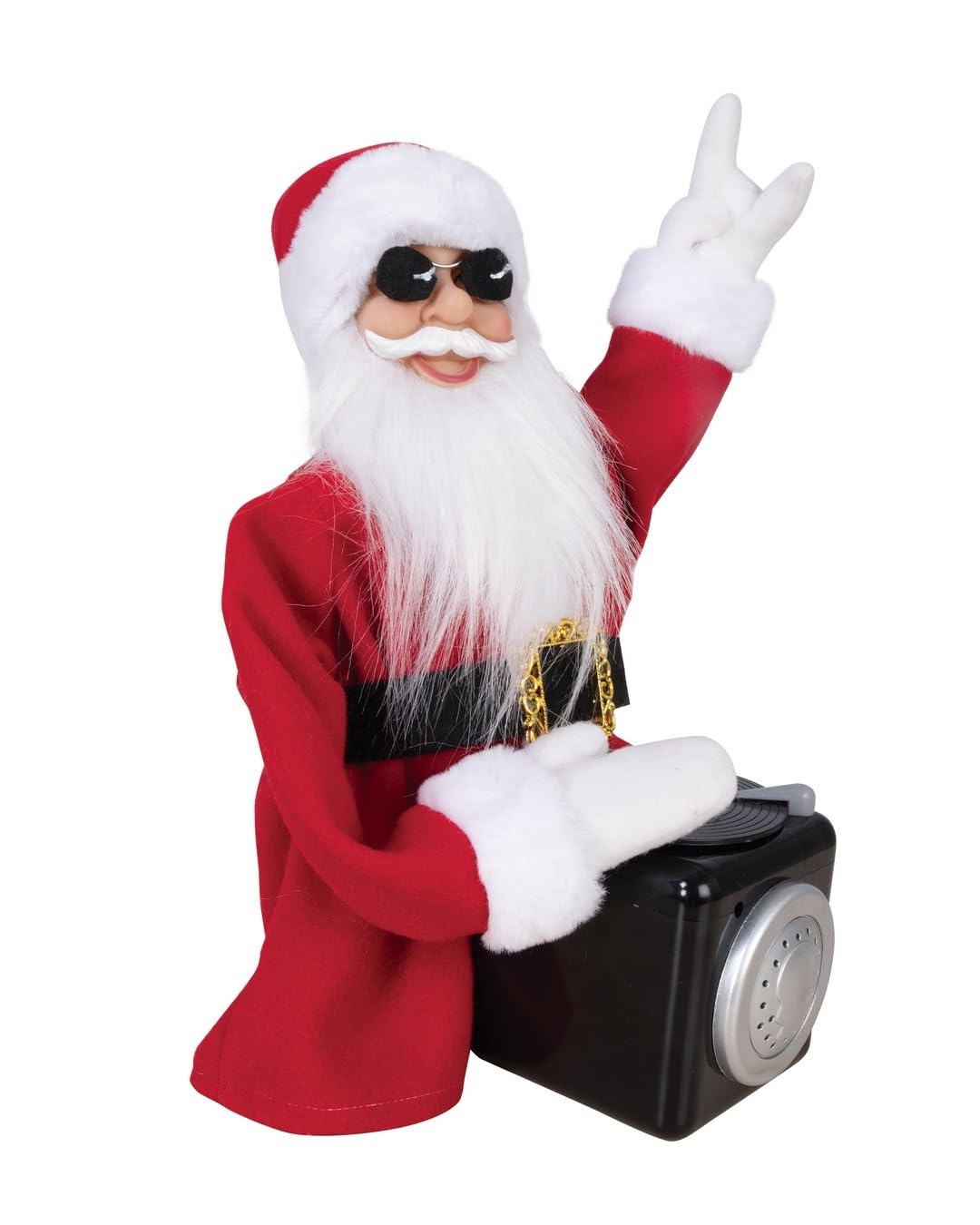 P'tit Clown - 23713 - Automate Noël - DJ Père Noël - Décoration Animée et Sonore - Animatronique Noël - Christmas Animatronic - H. 35 cm - Fonctionne avec Piles 3xAA (Non Incluses)