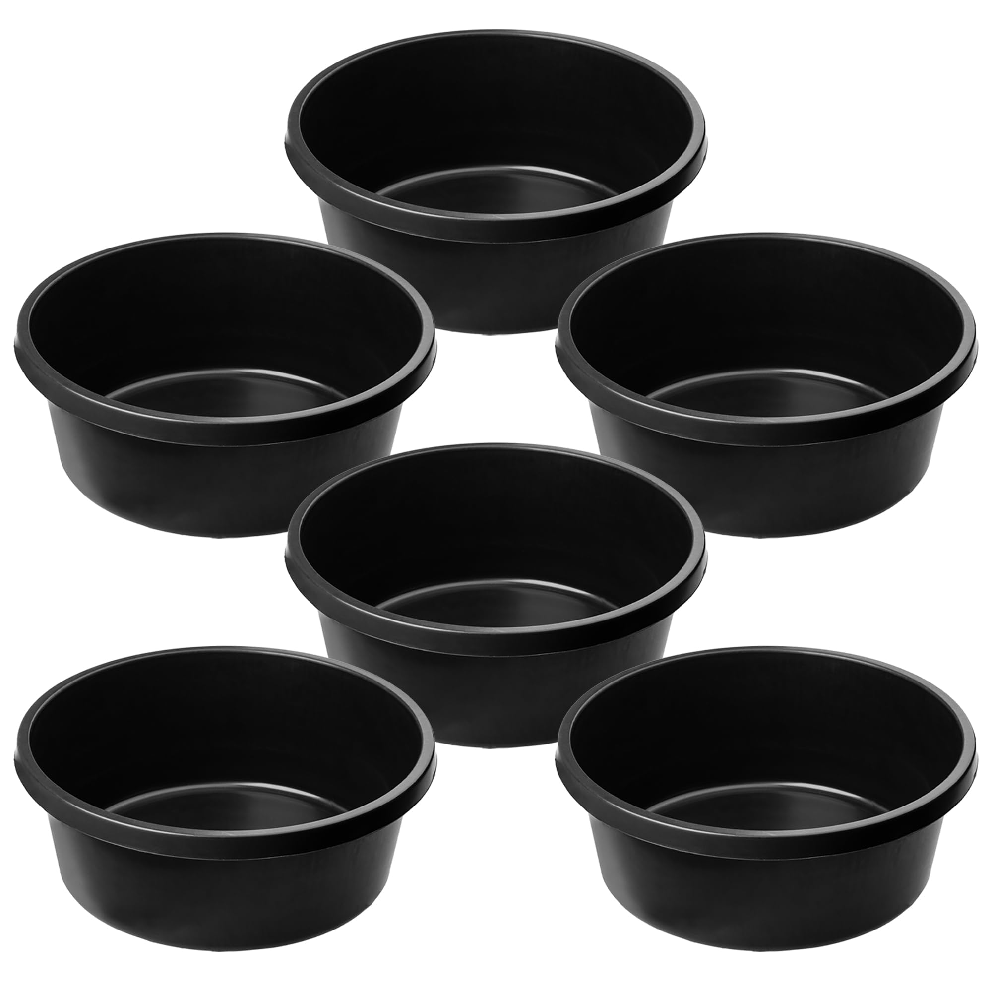 KADAX Vasca rotonda per malta da 14 l, secchio in plastica per cantiere, giardino, grande bacinella per lavare, contenitore resistente per cemento (nero, set da 6)