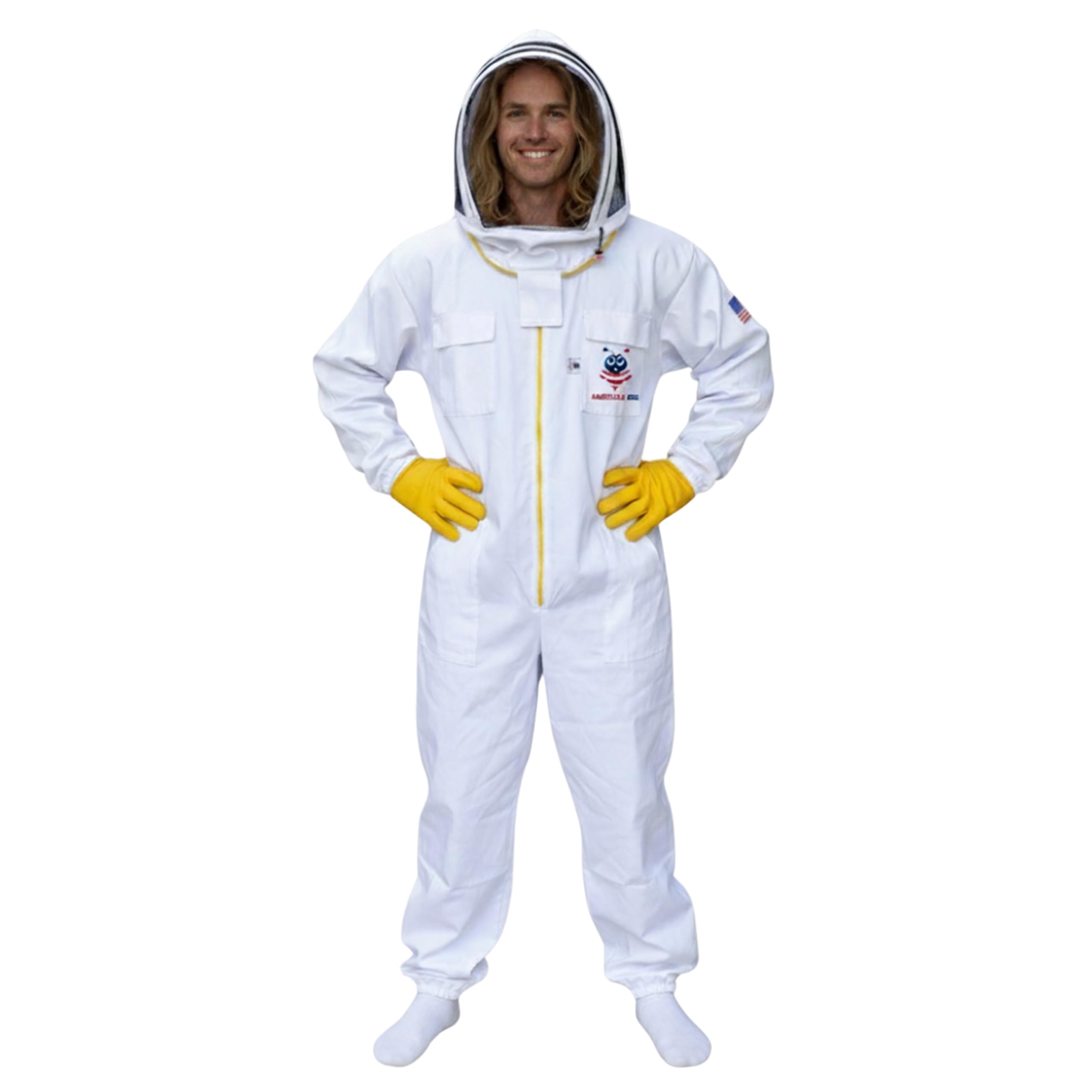 Traje profesional de abeja de algodón, traje de apicultura, traje de abeja para hombres y mujeres, a prueba de picaduras con velo de cerca, capucha ventilada y dos pares de guantes