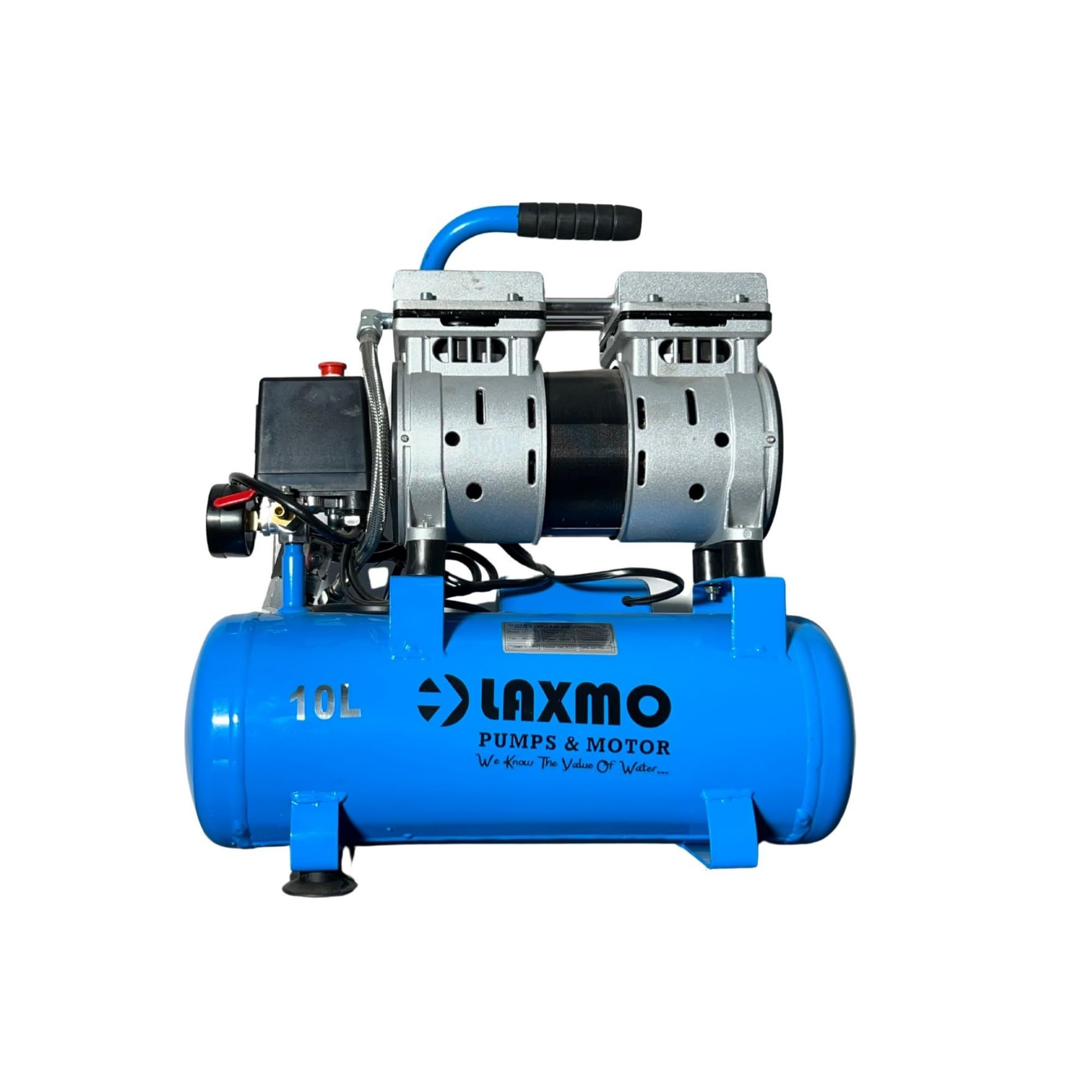 LAXMO Silent Air Compressor | 1 HP, 10L Silent Oil-Free | 1480 RPM| High Flow, Low Noise, Portable | Ideal for Pneumatic Tools, Spray Painting & DIY Applications
