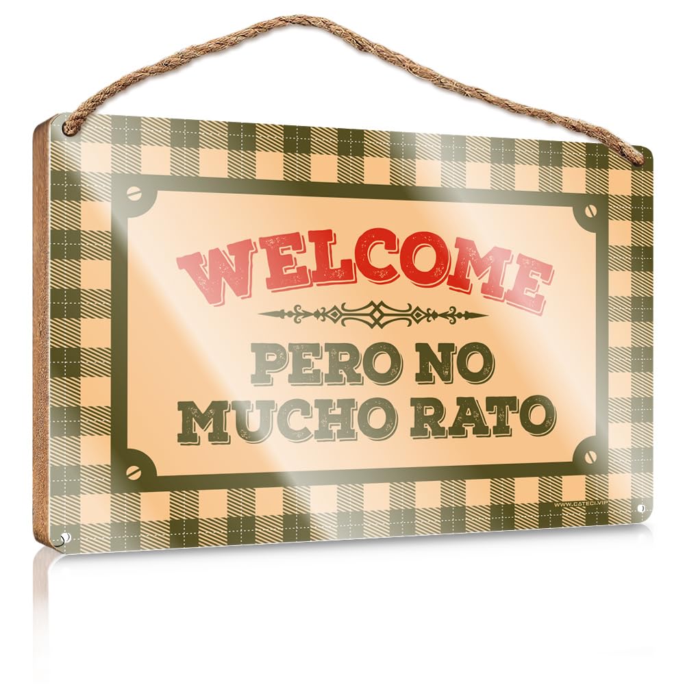MAHQPZXSF Hanging Plaque Sign Welcome Pero No Mucho Rato Wooden Sign Decor For Bedroom Funny Man Cave Signs(15X28CM)