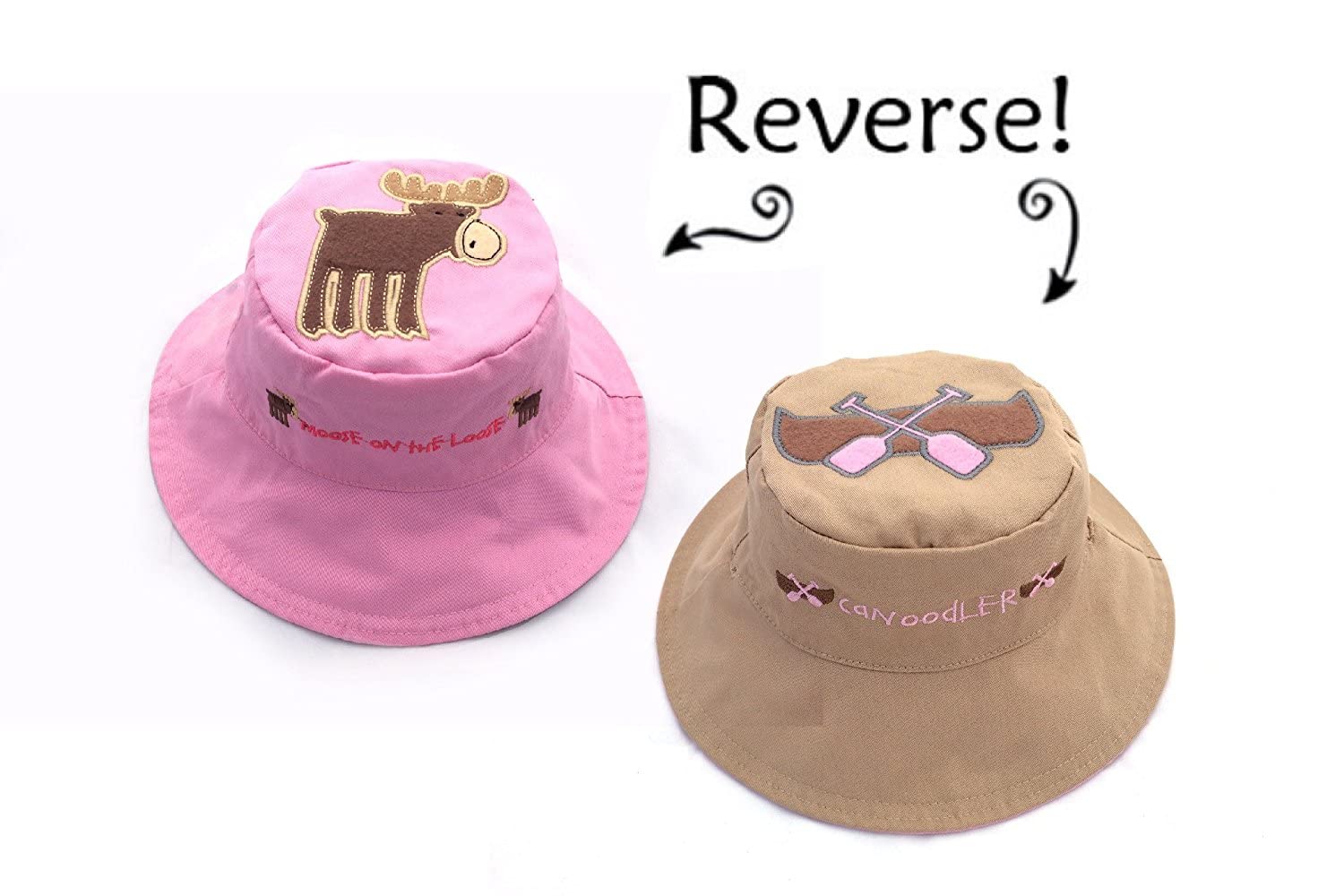 FlapJackKids Luvali Reversible Kid's Sun Hats - UPF 50+ Medium: 2-4 Years, (Moose/Canoe)