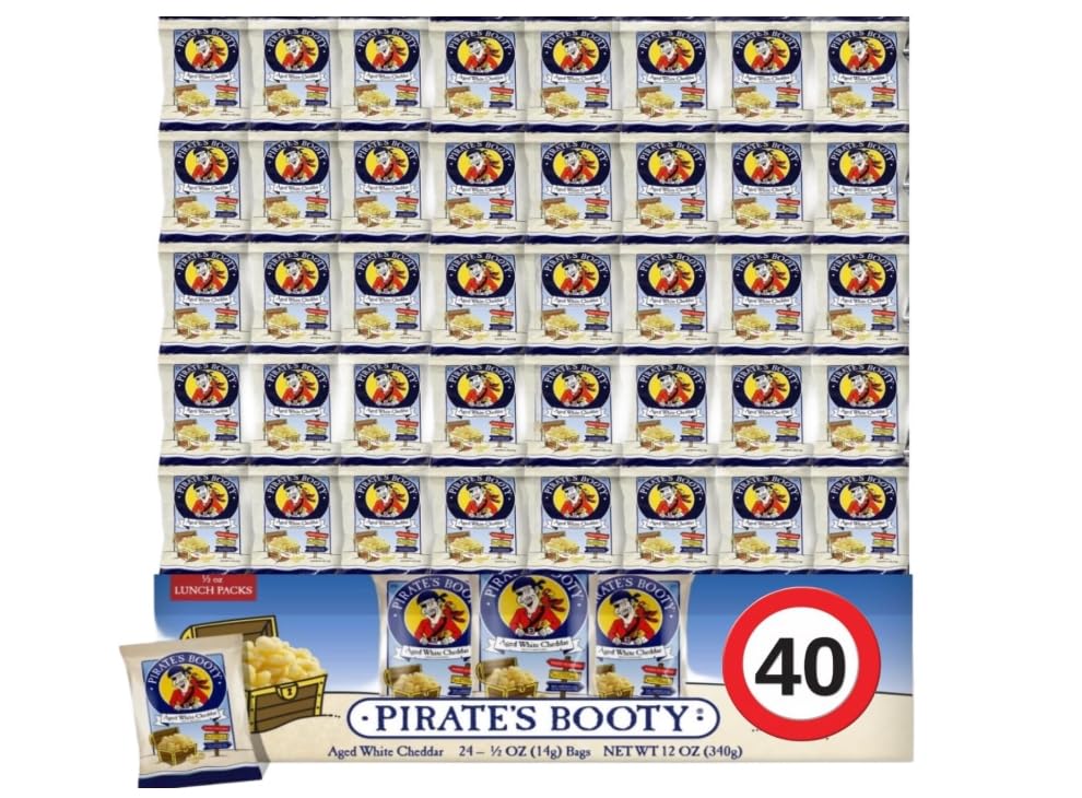Bulk-Pirate Booty White Cheddar Rice and Corn Puffs Snacks, 40 Count