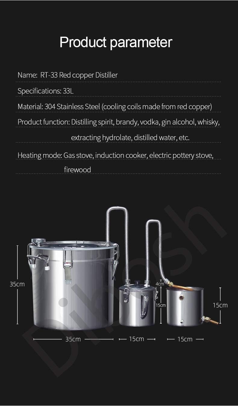 Dibosh Moonshine Still Kit Home Distiller Used For DIY Whiskey, Brandy, Distilled Water, Hydrolates (50L)