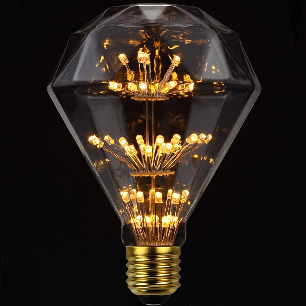HULA 2 Pack Firework Light Bulb, 3W Retro Starry LED Light Bulb E27 Base Vintage Edison Dimmable, Warm White, 2 Count