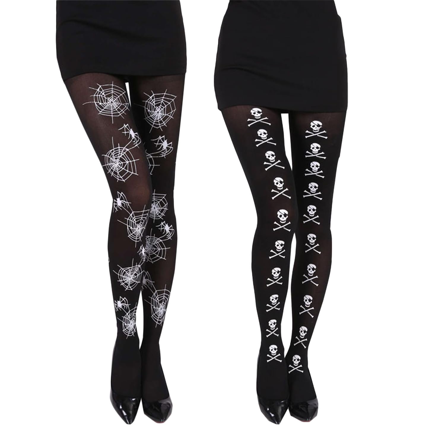 MFUOE 2Pairs Halloween Pantyhose Tights Skull Spider Web Gothic Fashion Tights Ladies Fancy Dress Accessories for Women Costume Cosplay