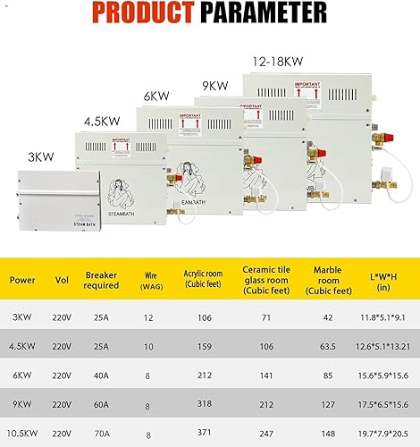 Miniatura 5 de CGOLDENWALL Generador de vapor autodrenante de lujo de 9KW para ducha, sauna, baño, baño de vapor para el hogar, generador de spa con control