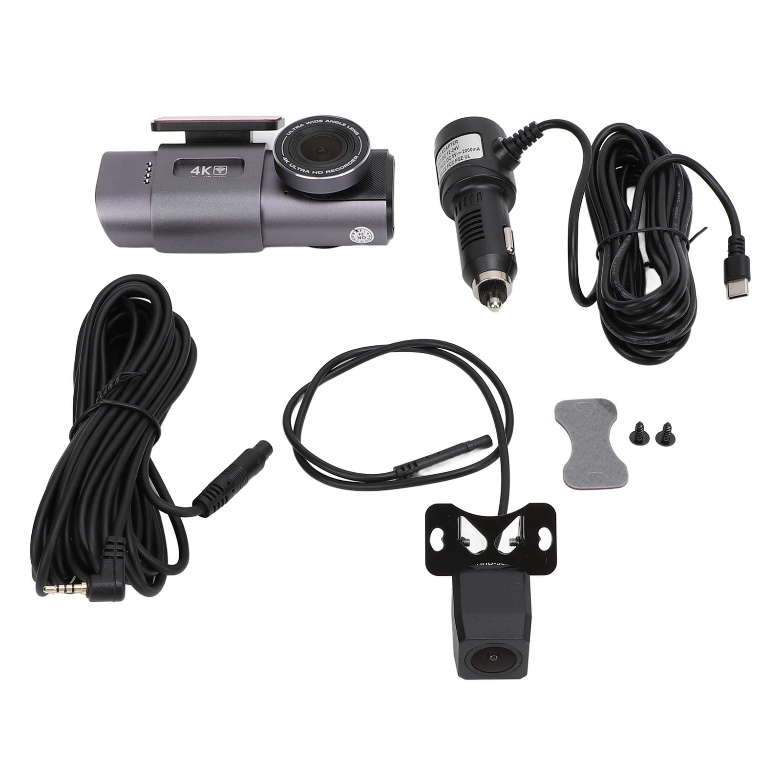 Cámara de Salpicadero 4K WiFi, Grabadora de Conducción HD 1080P Frontal y Trasera Dual con Sensor G, Modo de Estacionamiento, Grabación en Bucle y Control de Aplicaciones
