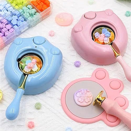 Miniatura 6 de Calentador eléctrico con forma de garra de gato, con cuchara, pinzas y palito de agitación, gran herramienta para derretir cera, sellar perlas de