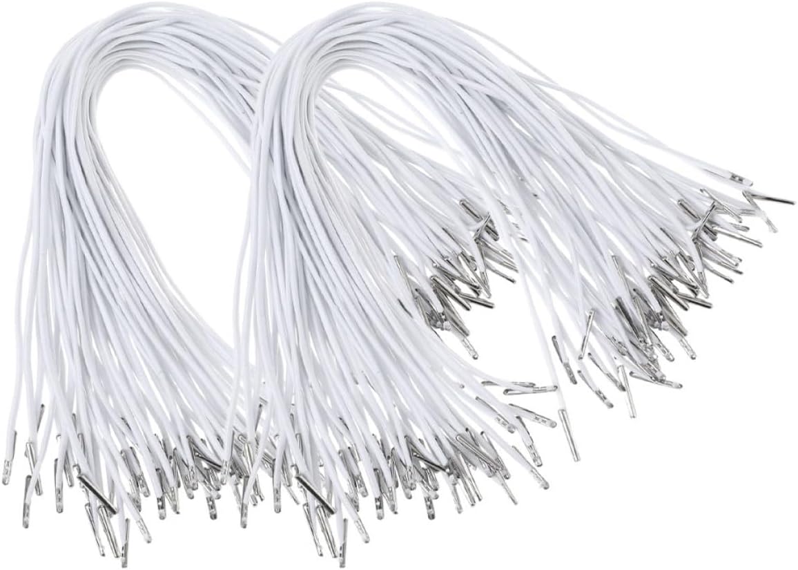 200pcs Elastic Barbed Cord with Metal Ends Stretchy Round String for Mask Lanyard DIY Craft Bookbinding Multipurpose Rubber Nylon Strap