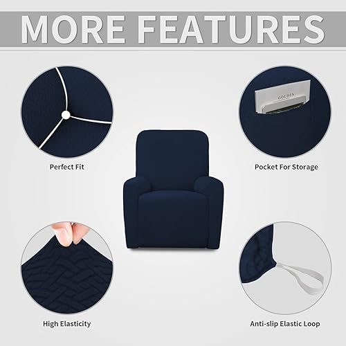 Vista 142 de Easy-Going Funda de sofá reclinable de jacquard elástico, suave de 4 piezas, con lazo elástico, protector de muebles lavable para niños, mascotas