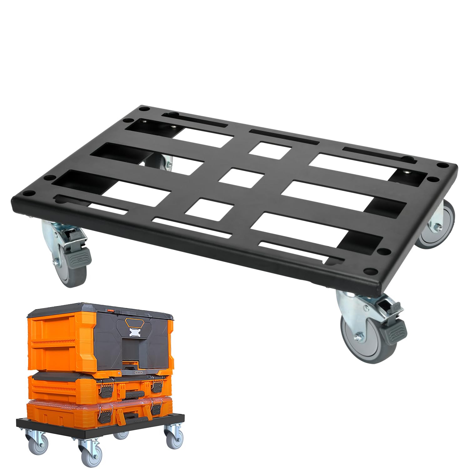 DITKOK Heavy Duty Metal Dolly for Klein MODbox Storage System, Powder-Coated Tool Box Rolling Cart with 2 Swivel & 2 Locking Casters, Compatible with