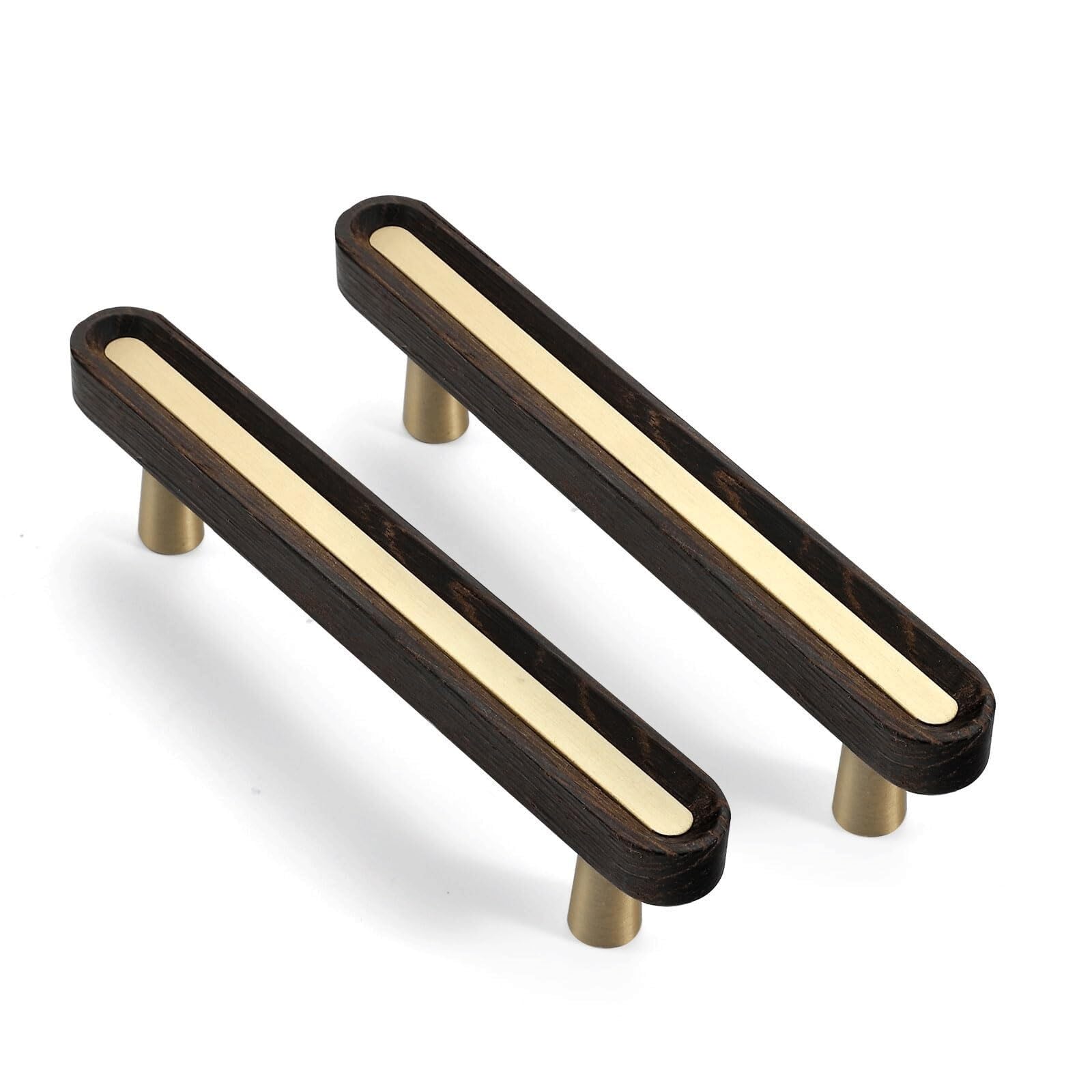 LCANALLYMS Kitchen Cabinet Handles, Solid Brass Wooden Cabinet Handles 4Pack Vintage Wood Hardware Drawer Pulls for Cupboard Dresser Closet(96 mm)