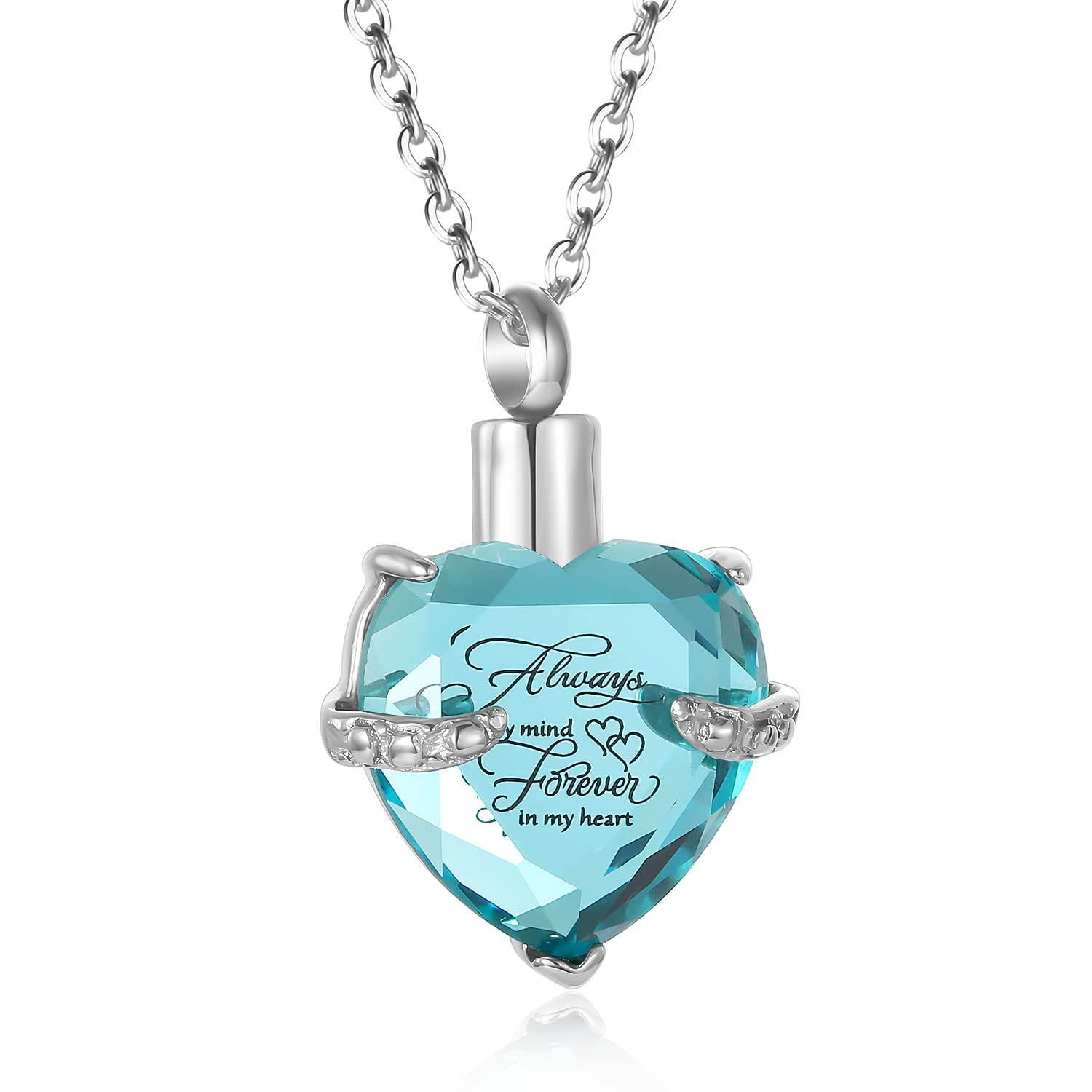 Crystal Inlay Cremation Jewelry for Ashes Stainless Steel Keepsake Memorial Pendant Engraved Always Mind Forever In My Heart Urn Necklace