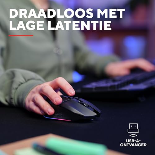 GXTrust 1108 Vylax Oplaadbare Draadloze Gaming Muis, 80 Uren Batterijduur, 800-4800 DPI, LED Verlichting, Opbergbare USB Receiver, 6 Knoppen, RGB Gaming Mouse voor Laptop Computer PC, Zwart - Afbeelding 5