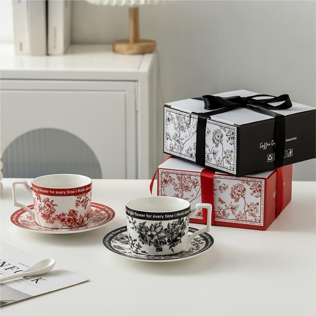 Herbata herbaty, Ceramiczny zestaw filiżanek i spodków do kawy Wysokiej jakości(Red)