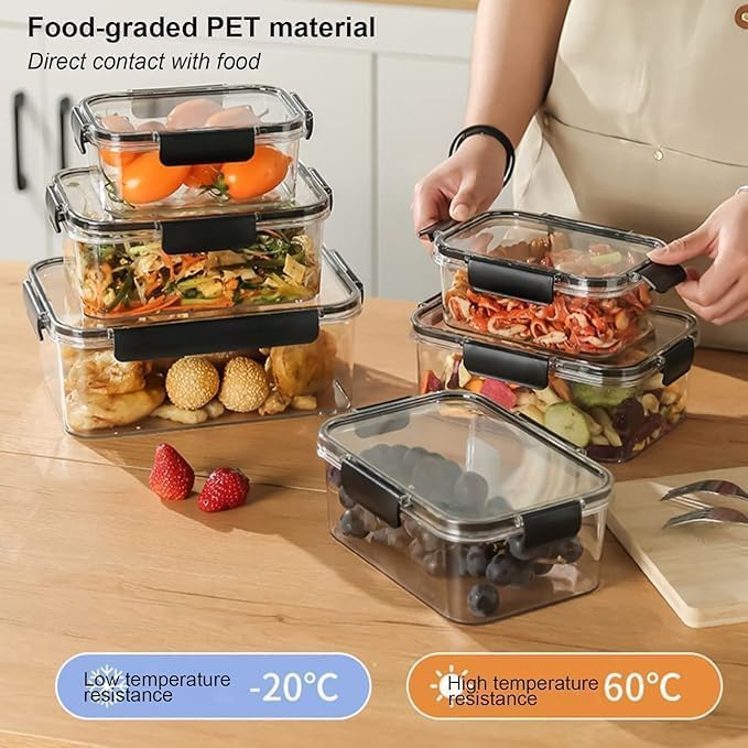 Image of Storescent Airtight Fridge Storage Containers Set of 3 | BPA-Free Plastic Kitchen Boxes for Pulses, Grains, Cereals, Dry Fruits | Pantry Organizer | 300ml, 800ml, 1200ml (Black (Set of 3))