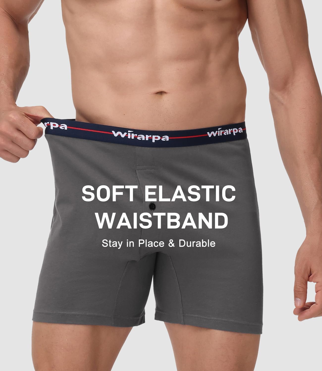 wirarpa Men's Loose Boxer Briefs 100 Cotton Boxer Shorts Underwear Button Fly 4 Pack - Image 5