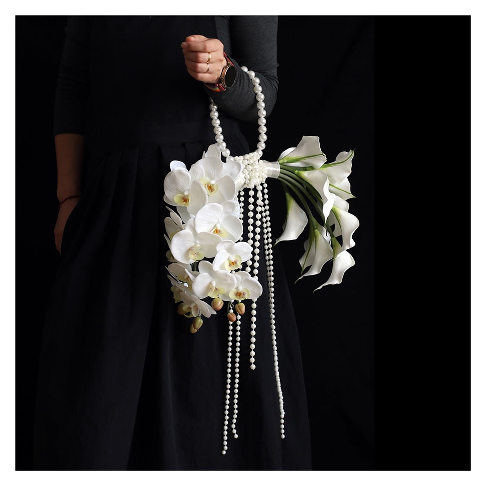Gijmzy Color1 Wedding Artificial Moth Orchid Flowers Pearl Bouquet