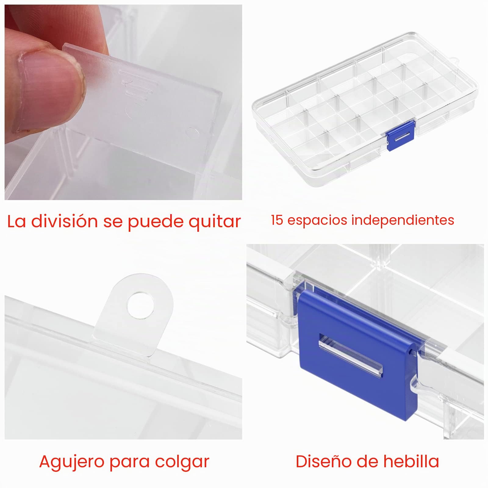 Cajas Almacenaje Plastico Transparente 15 Compartimentos Ajustables Organizadoras Tornillos