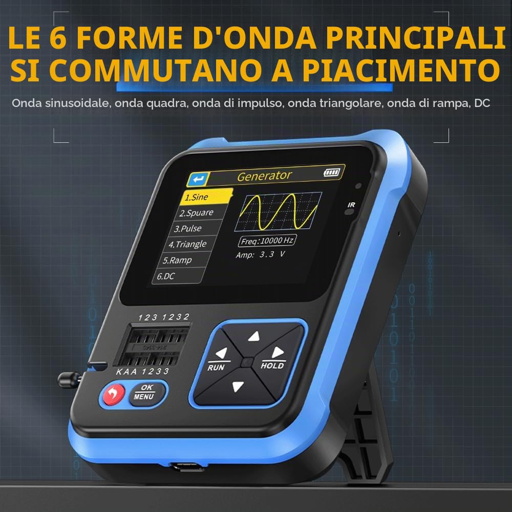 DollaTek DSO TC3 Mini Oscilloscopio Digitale Portatile 3 in 1 Tester Multi-Funzione con Display TFT 2,4" Analisi ESR, LCR, Transistor Banda 200 KHz Campionamento 1500mA