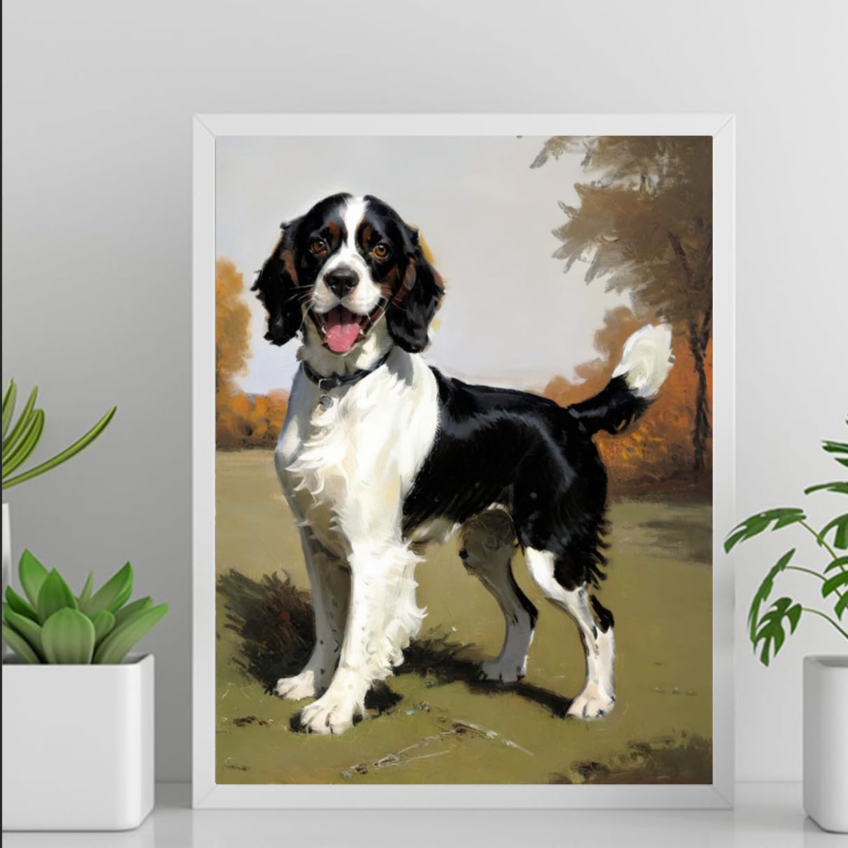 DIY Paint by Number for Adults Beginner Springer Spaniel Dog Paint by Number on Canvas DIY Oil Painting for Gift Home Wall Decor 12x16inch(30x40cm) Frameless