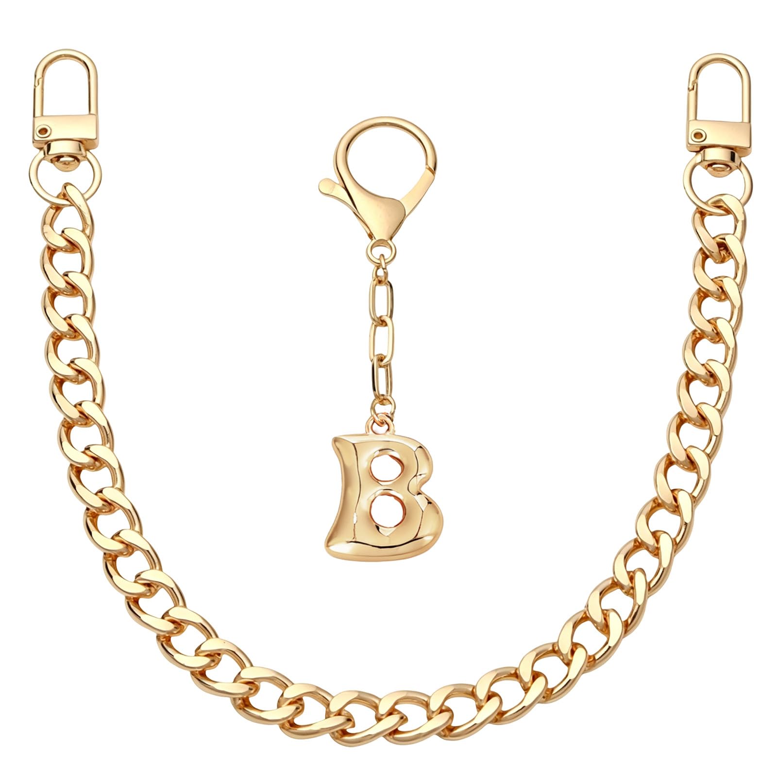Snylcce Gold Initial Bag Charms Keychain - 2 Pcs Cute Bubble Letter B Keyring Cuban Chain Purse Charm for Handbags Women Birthday Gifts