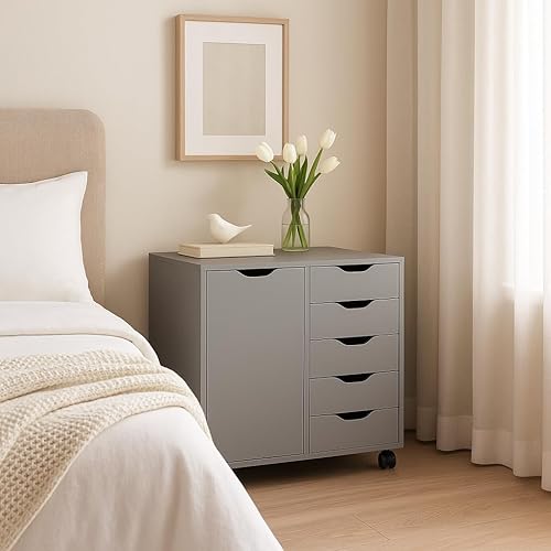 Miniatura 126 de Naomi Home Cómoda de 5 cajones para dormitorio, alta y elegante, con ruedas y estantes de almacenamiento, pequeña para guardarropa, para maquillaje,