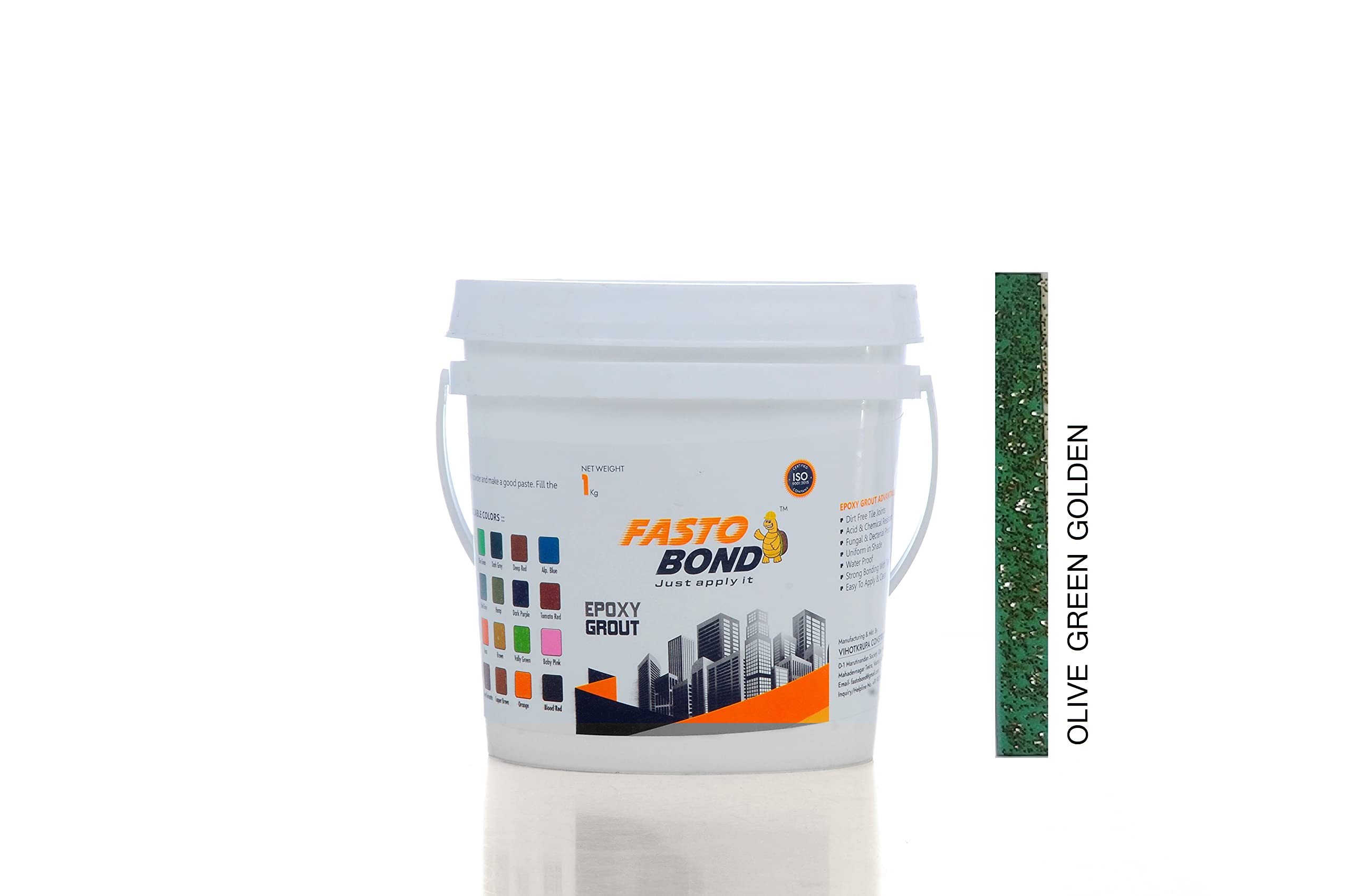 Fastobond Epoxy Grout - 1 Kg-3 Kg & 5 Kg - GOLDAN_ GLITTER-SPARKLE Colors Tile Grout_Fastobond | 3 Components only | Premixed Glitter for Uniform Finish (3 KG, OLIVE GREEN GOLDEN)
