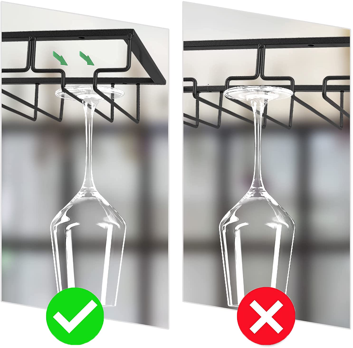 Porta Bicchieri da Vino Supporto per Calici in Metallo per Bar e Cucina Gancio Sottopensile Organizer in Acciaio Inox Scaffale di Stoccaggio (Black, 3 Rows 1 Pack)