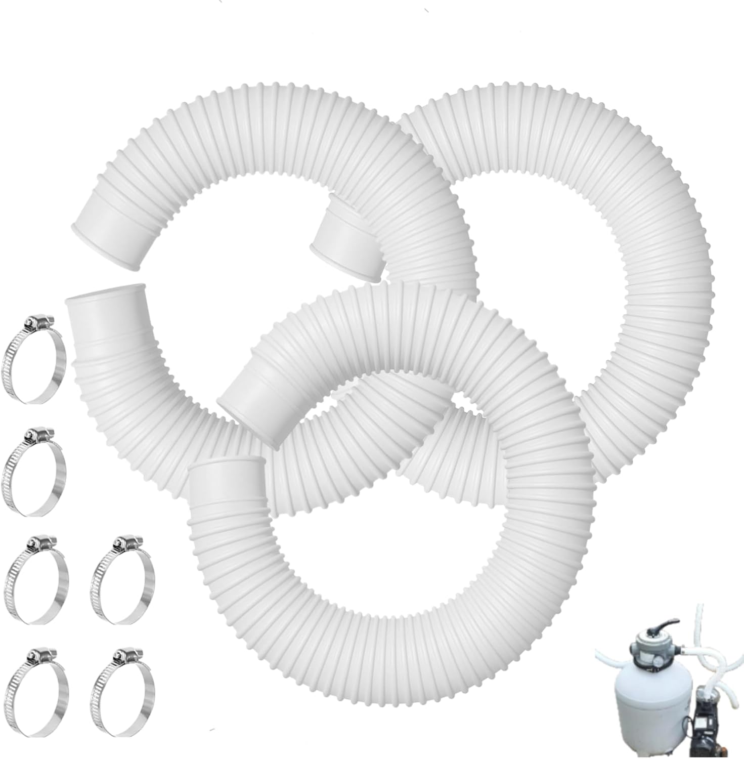 3 Packs 1-1/2 Inch Pool Pump Replacement Hose 16” Long For Above Ground Pools - Filter Pump Hose Bundled With Metal Clamps