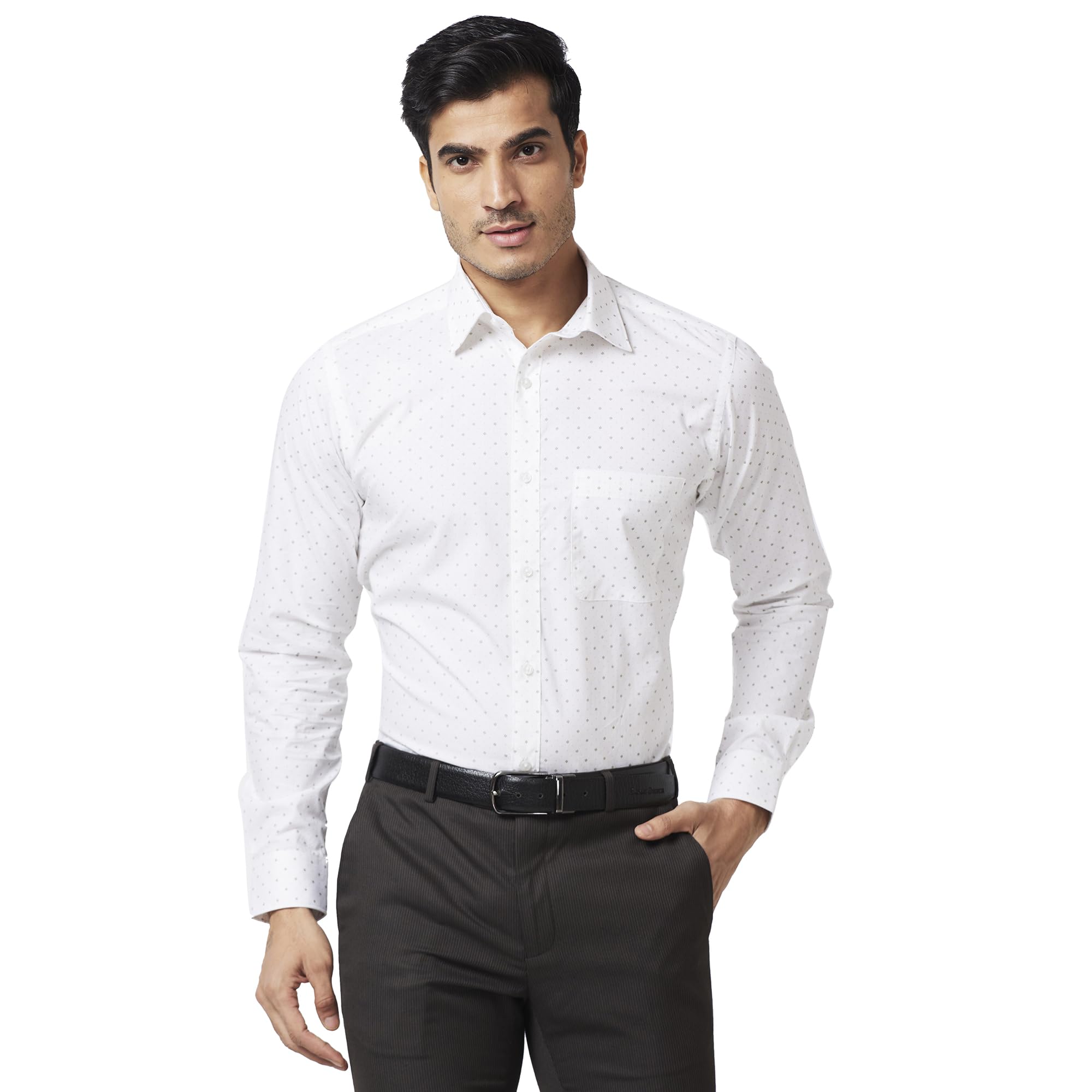 RaymondMen's Pure Cotton Print Pattern Slim Fit Semi Cutaway Collar Full Sleeve Formal Shirt