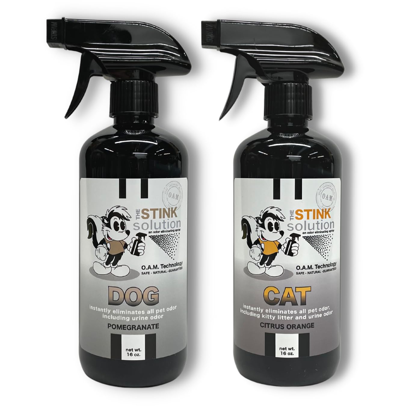 The Stink Solution Pet Odor Eliminating Spray Eliminates Dog/Cat Urine and Any Other Pet Odor. Safe To Spray Directly On Your Pet. - Two 16 oz Bottles (Pomegranate & Citrus Orange Scents)