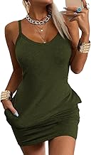 Veatzaer Womens Sleeveless Solid Slip Dresses Summer Casual Spaghetti Strap Dresses Cami Bodycon Dress - Buy now