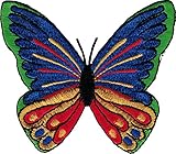 Beautiful Butterfly in Primary Colors (Red, Orange, Yellow, Green, Blue, Purple & Black) - Embroidered Iron On or Sew On Patch